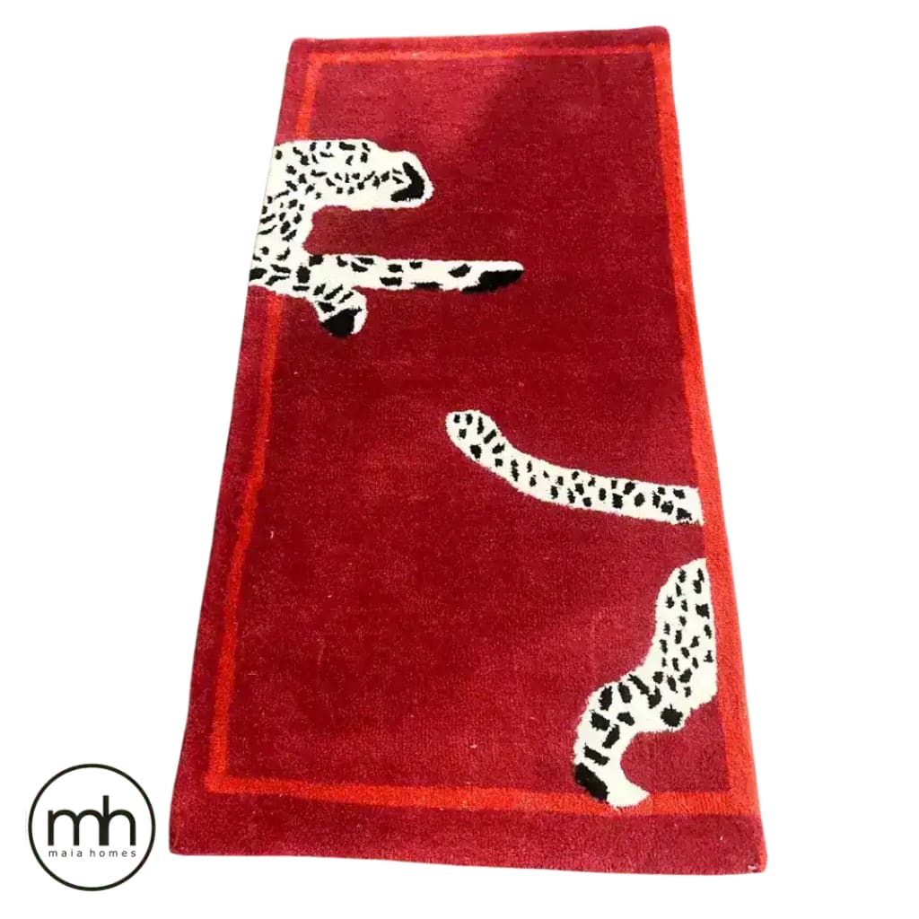 Walking Wild Cat on Silk Road Hand Tufted Wool Rug Runner 6'