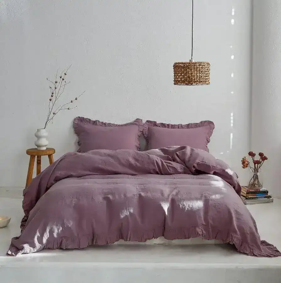 100% Washed Linen Duvet Cover Set - Purple