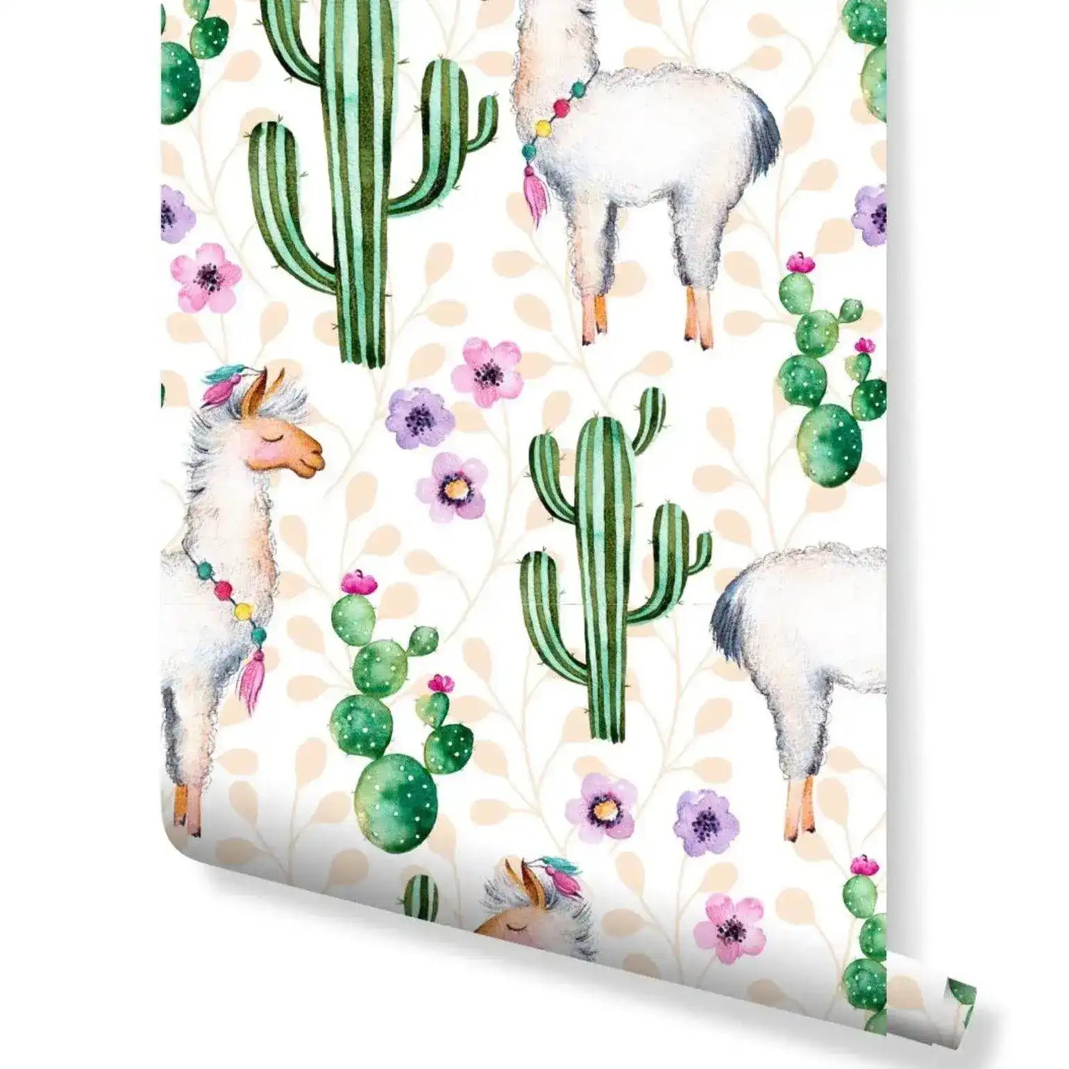 Watercolor Cactus Llamas Wallpaper