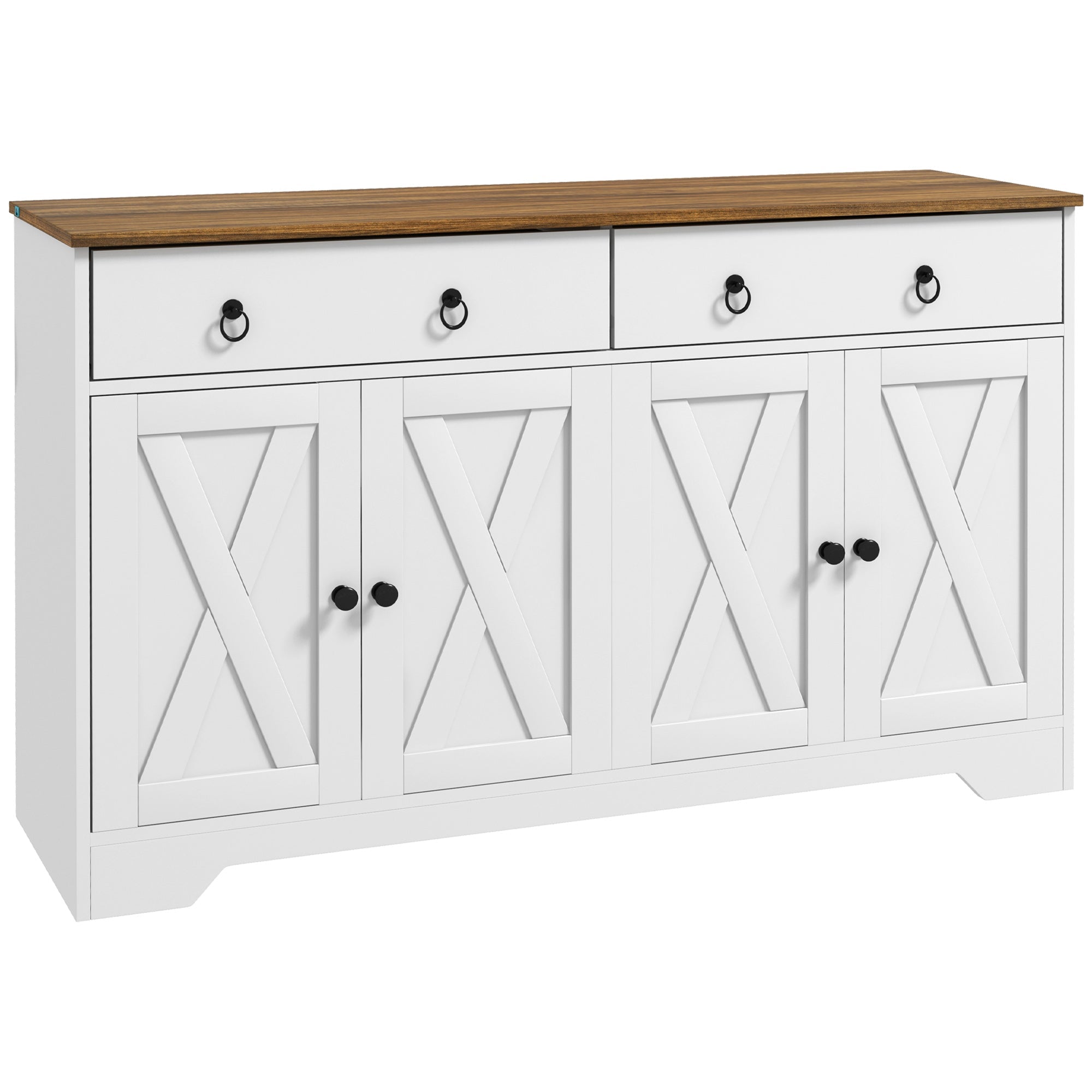 Farmhouse Storage Sideboard, Buffet Cabinet w/ Barn Doors & Adjustable Shelves, White