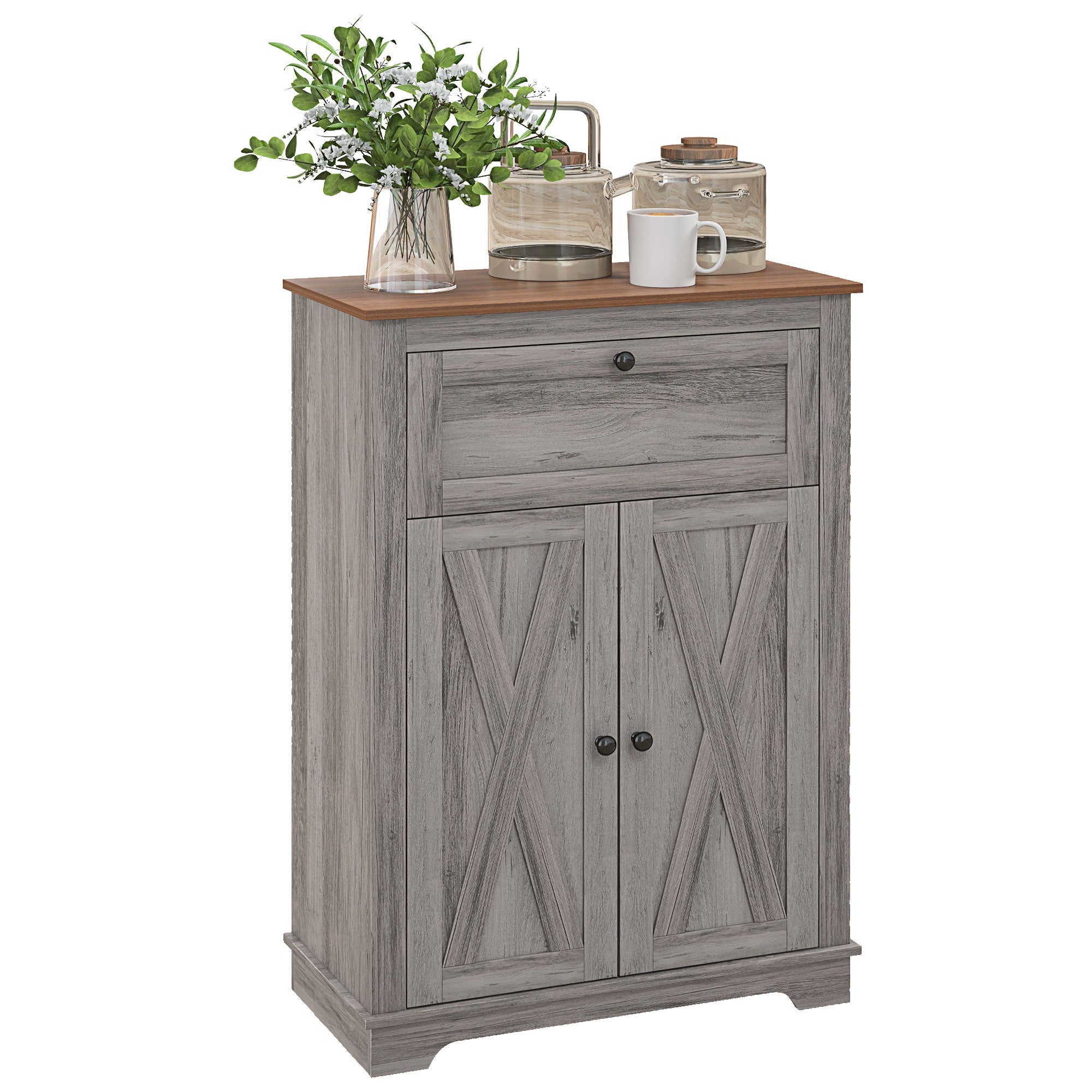 Farmhouse Sideboard Storage Cabinet with Doors and Drawer, 23.5"x11.75"x34.5", Gray