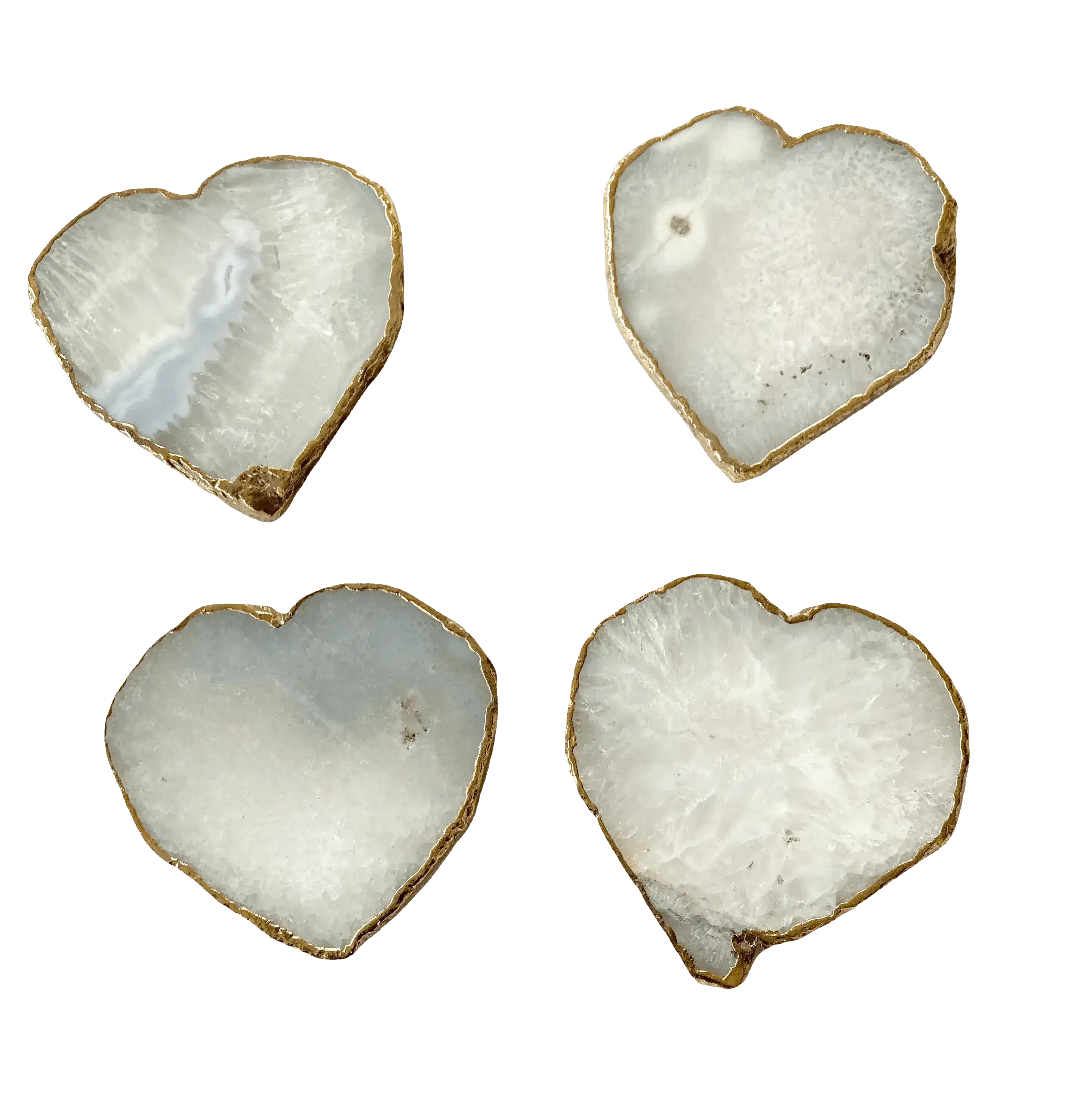 White and Gray Heart Shaped Agate Coaster  - Set of 4