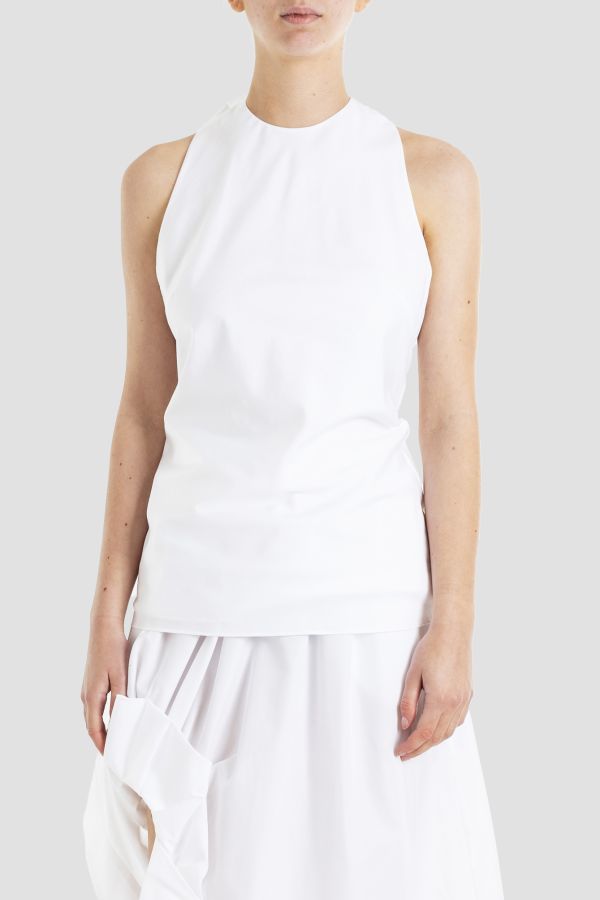 Simone Rocha Fitted Cotton Poplin Tank Top — White