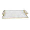 White Crystal Agate Plated Serving Tray With Clear Quartz Handles