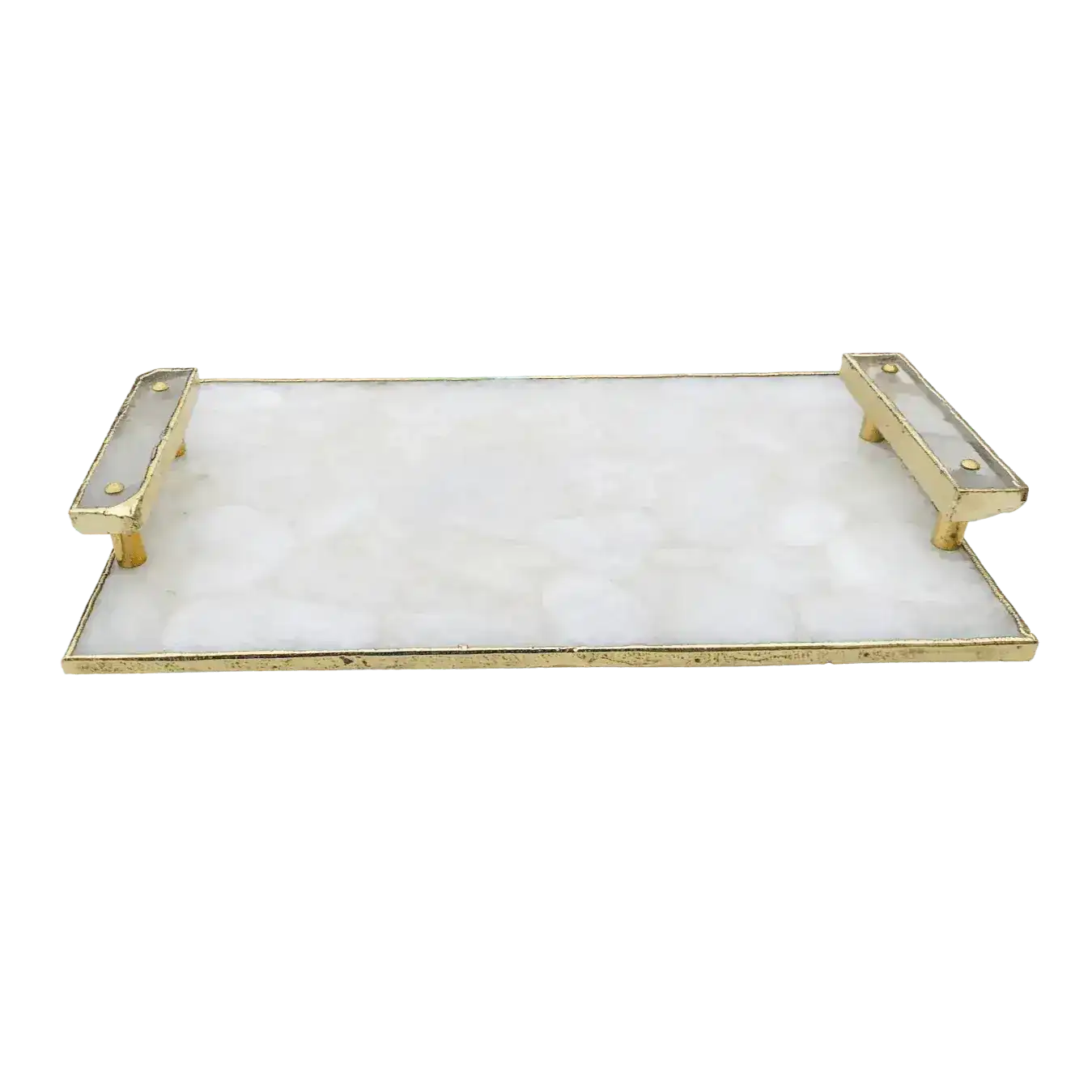 White Crystal Agate Plated Serving Tray With Clear Quartz Handles