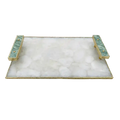 White Crystal Agate Plated Serving Tray With Green Agate Handles