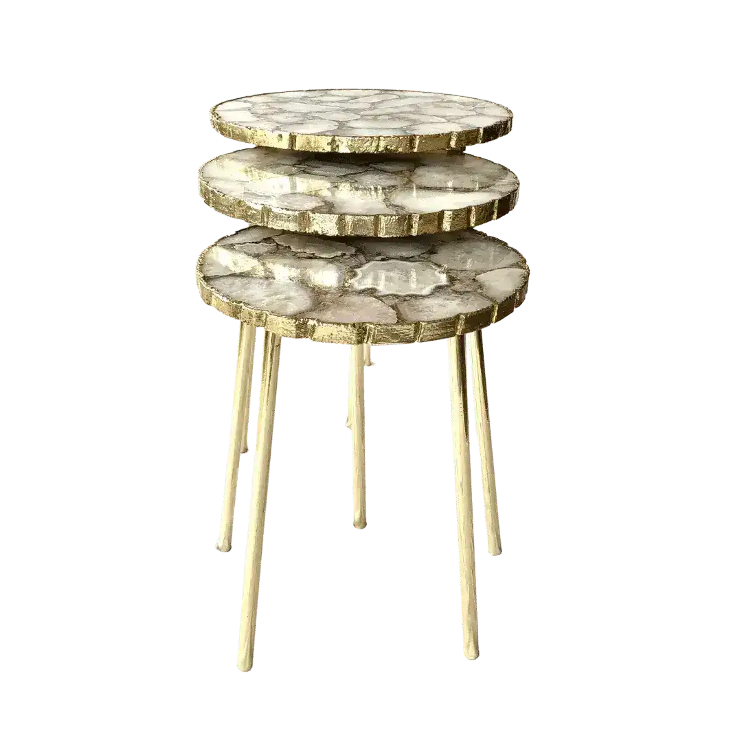 White Crystal Agate Round Nesting Tables - Set of 3