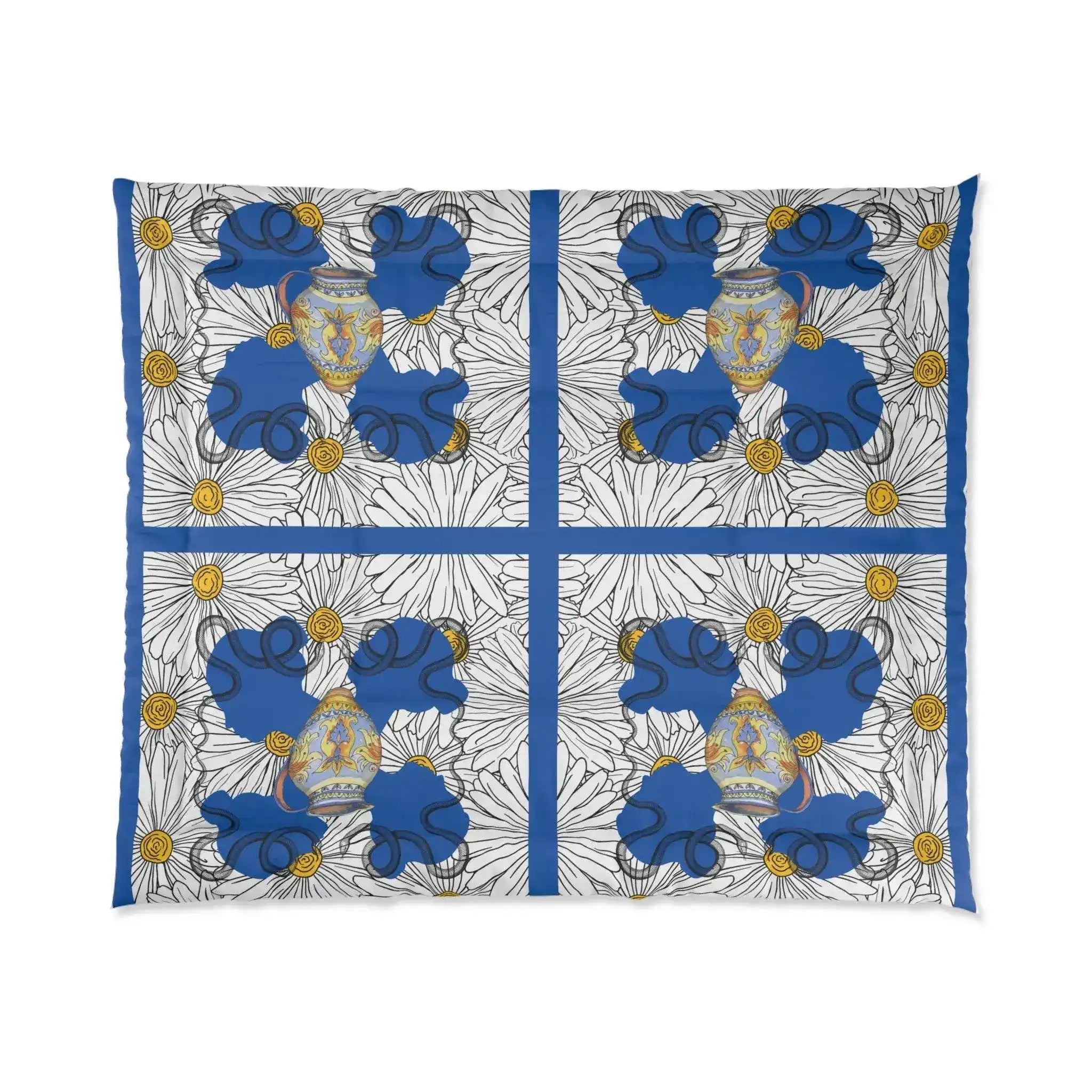 White Daisy Ladies in Blue Comforter