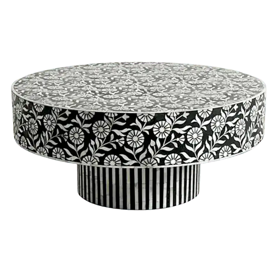 White Desi Bone Inlay Round Coffee Table