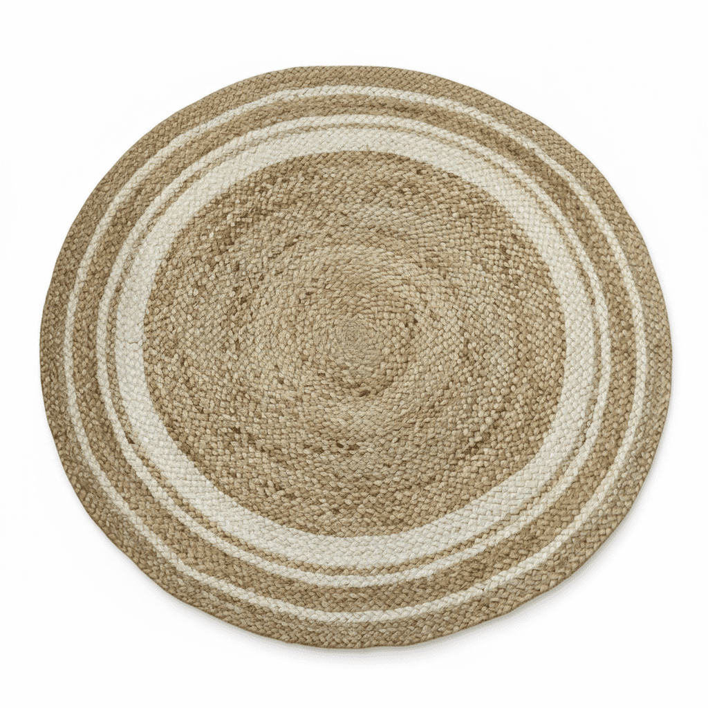White Trim Natural Hanna Hand Braided Round Jute Rug