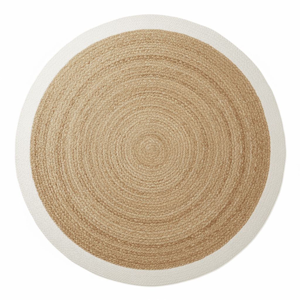 White Trim Round Jute Rug
