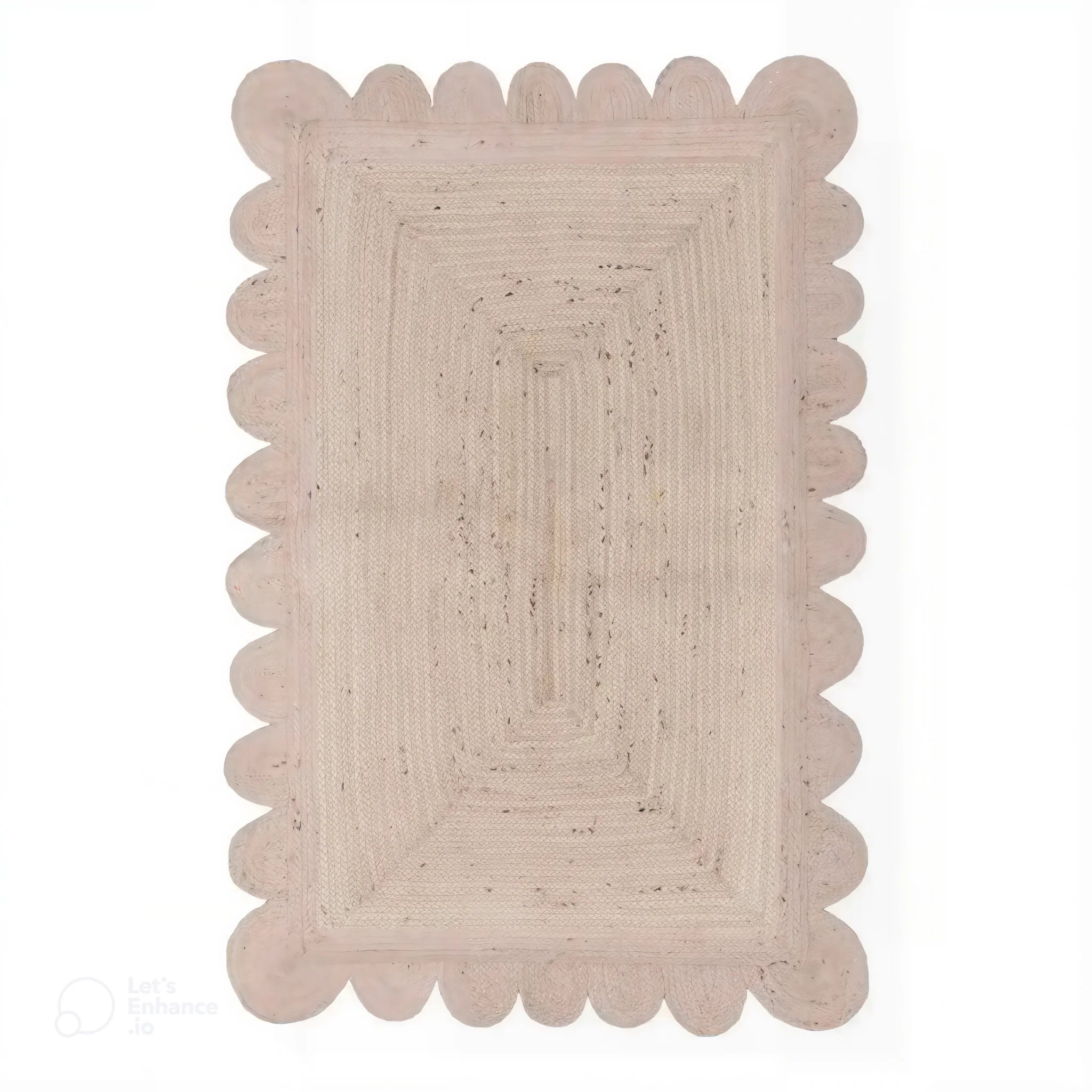 White Wash Handmade Scalloped Jute Area Rug – 2 x 3 ft for Living Room