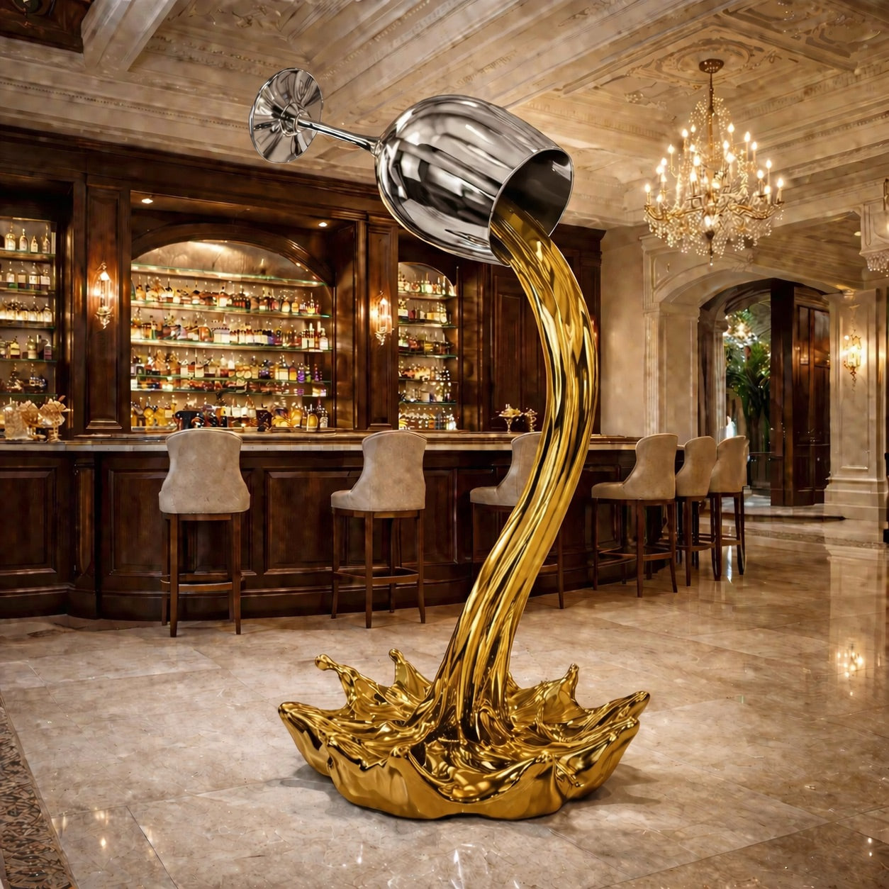 OSO Stainless Steel Elysian Pour Sculpture - Height: 72 inch (183 cm) / White Wine (Gold Wine)