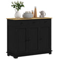 Sideboard Floor Cupboard, Solid Wood Top, Adjustable Shelf & 3 Drawers, Black Wood Grain