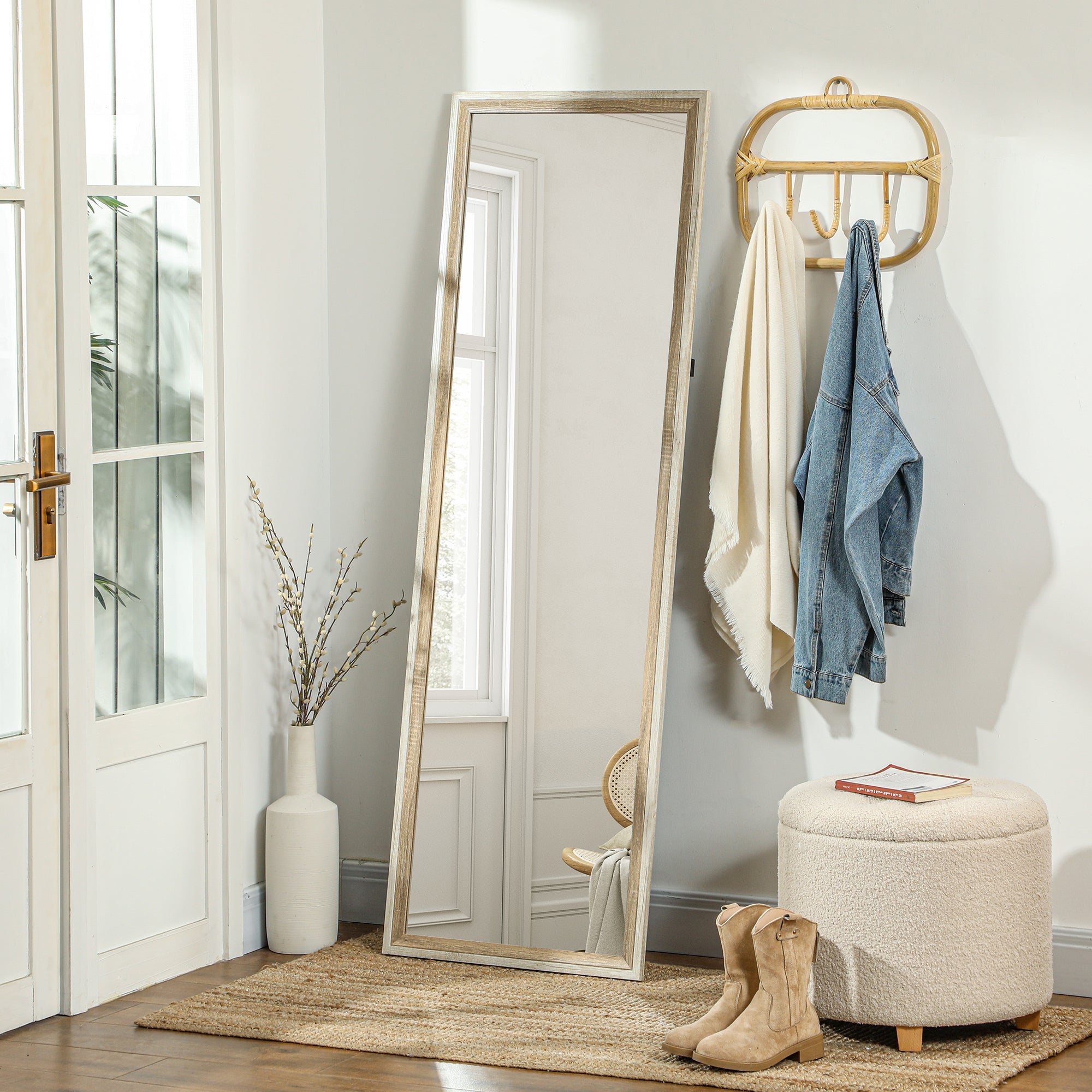 Full Length Mirror, 64" x 21" Full Body Mirror, Leaning Mirror for Bedroom, Dark Wood Grain