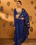 Sapphire Folkstone Draped Sari By KYNAH, Luxury Indian Fashion & Bridal Wear