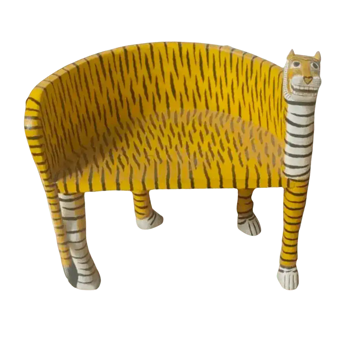 Wooden Tiger Hand Crafted Maharaja Chair - Yellow
