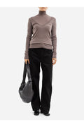 Lemaire Ribbed Turtleneck V-Neck Sweater — Gray