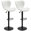 Set of 2 Adjustable PU Leather Swivel Bar Stools White