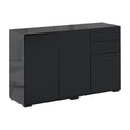 High Gloss Buffet with 2 Drawers 3 Doors & Adjustable Shelf, Black