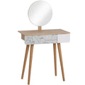 Vanity Makeup Table with Mirror, Vanity Desk with Drawer & Height Adjustable Mirror, Oak