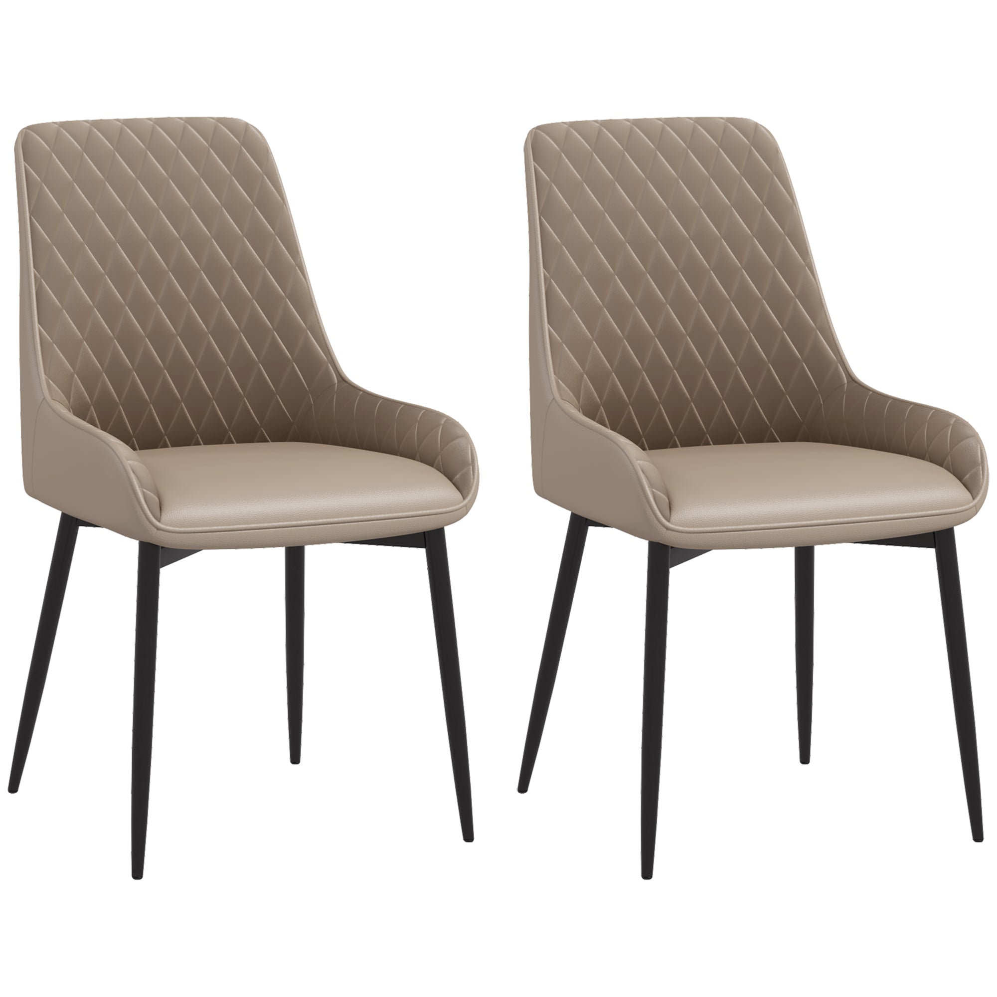 Set of 2 PU Leather Dining Chairs with Tufted Backs & Steel Legs, Khaki