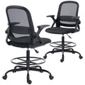 Adjustable Mesh Sit-Stand Chair with Lumbar Support & Flip Armrests, Black