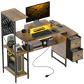 56" Gaming Desk w/ 2 CPU Stands, Pegboard, Power Outlets &  LED Lights, Rustic Brown