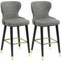 Bar Stools Set of 2, PU Leather Barstools with Backrest, Footrest and Solid Wood Legs, Dining Stools for Kitchen, Counter, Breakfast Bar, Grey