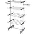 Foldable Clothes Drying Rack, 4-Tier Laundry Rack with 2 Side Wings and 6 Castors, Grey