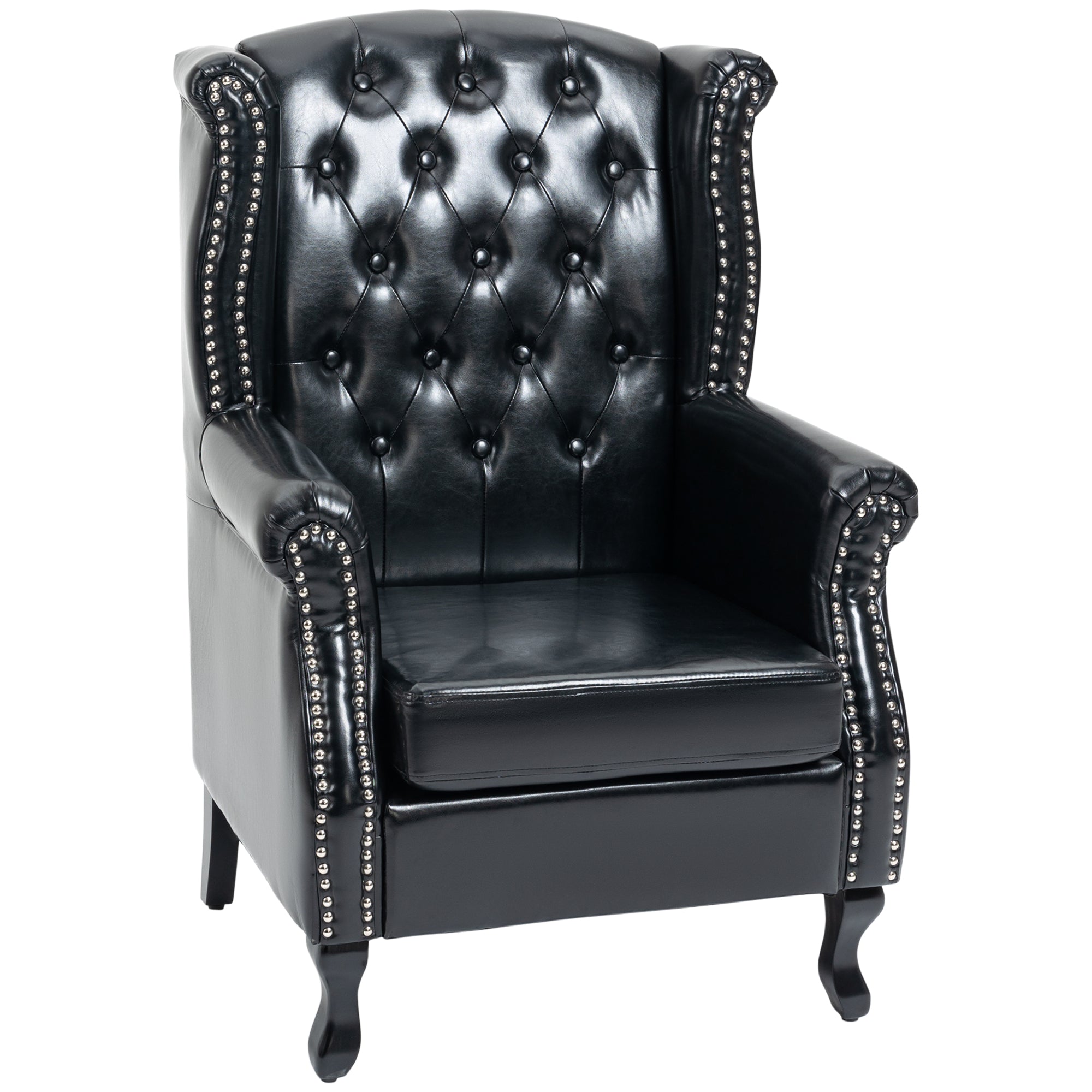 Chesterfield-style PU Leather Armchair, Button Tufted Accent Chair with Nailhead Trim, Black
