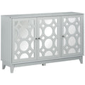 Mirrored Accent Cabinet with 2 Cupboards & Adjustable Shelf, Gray