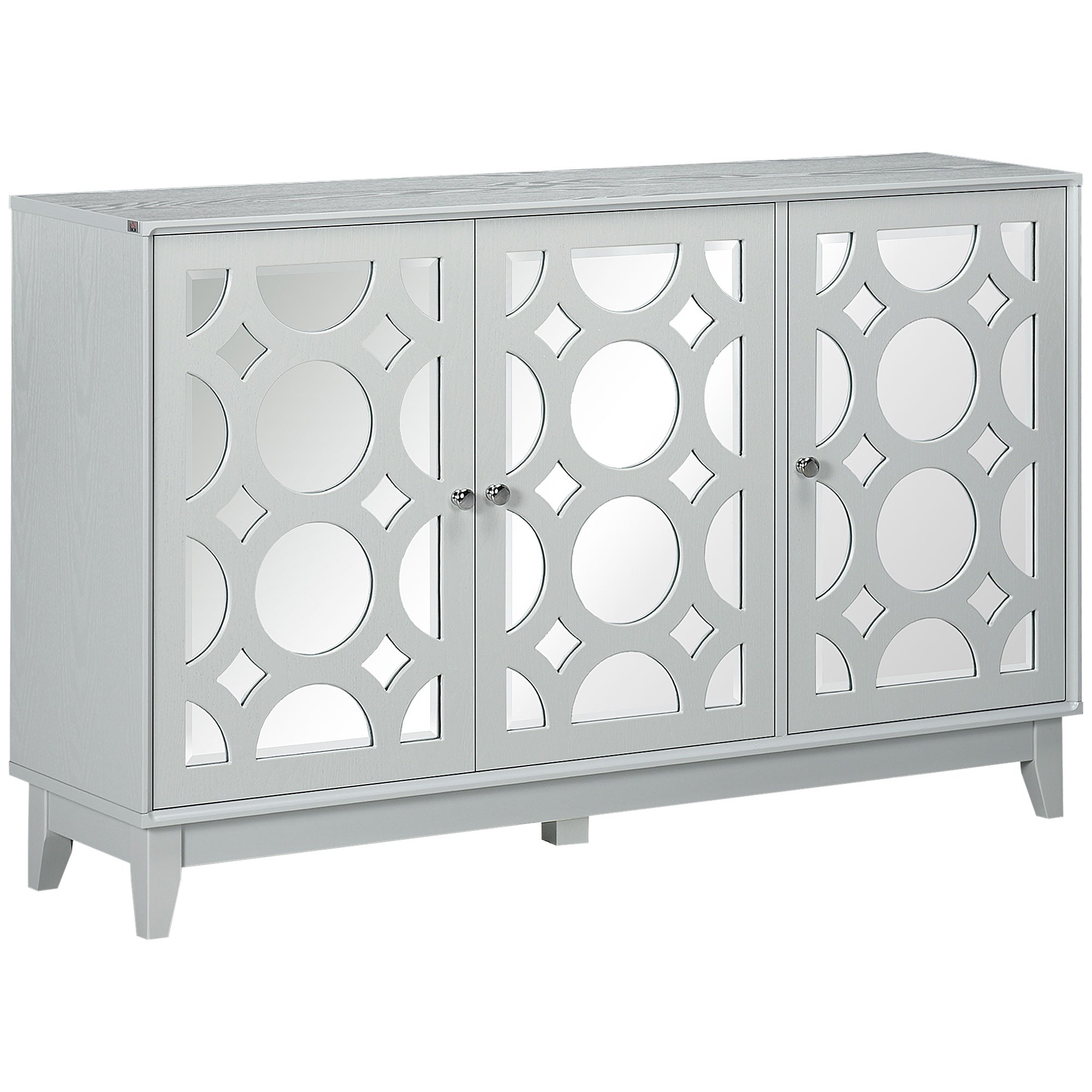 Mirrored Accent Cabinet with 2 Cupboards & Adjustable Shelf, Gray