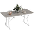 63"-47" Extendable Farmhouse Dining Table for 4-6 with Trestle Base, Gray