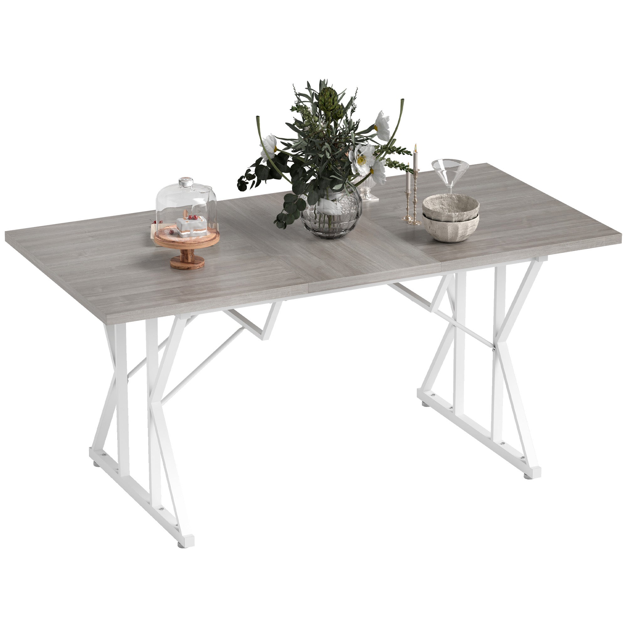63"-47" Extendable Farmhouse Dining Table for 4-6 with Trestle Base, Gray
