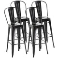 Set of 4 Bar Stools, 30" Stacking Metal for Kitchen Island, Black