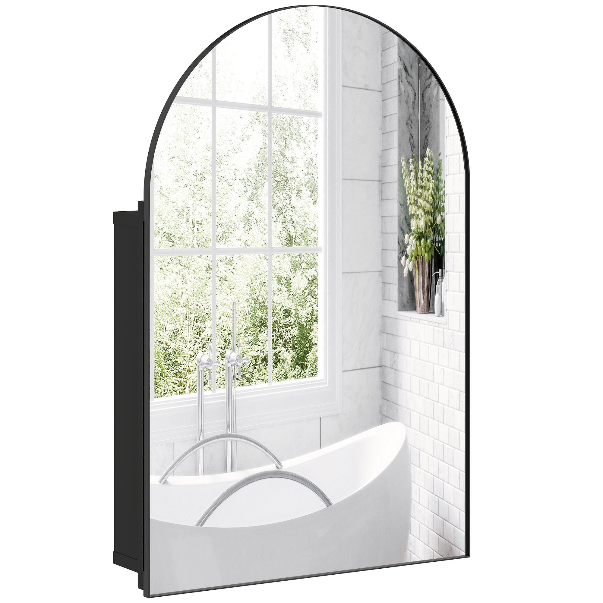 Arched Bathroom Mirror Cabinet, Bathroom Wall Cabinet with Mirror and Storage Shelves, 50 x 76 cm, Black