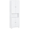 72" Tall Skinny Cabinet, Slim Storage Cabinet w/ 4 Shutter Doors & Adjustable Shelves, White