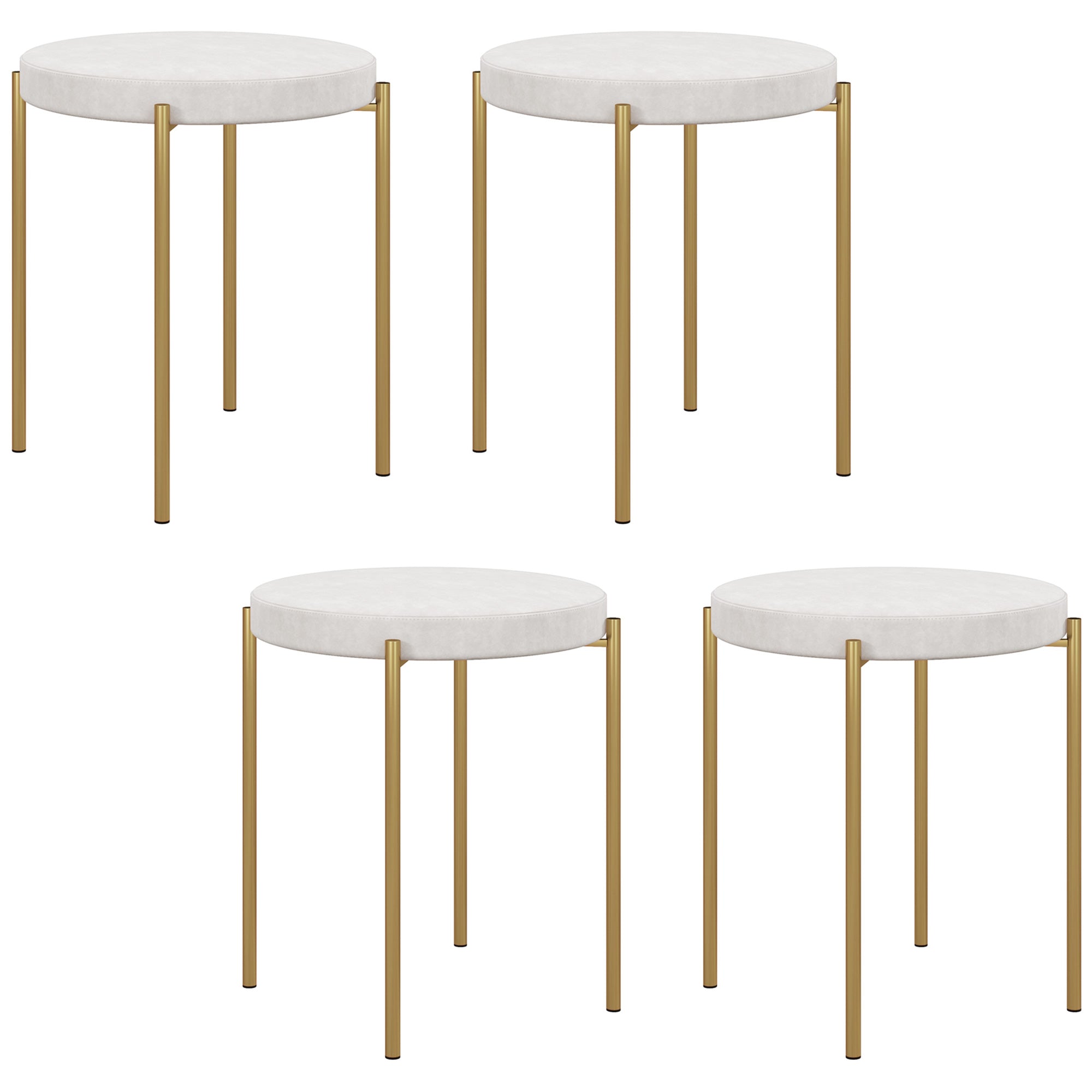 Set of 4 Modern Stacking Stools with Metal Legs Velvet-Touch, Cream White