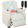Power Recliner Armchair with Massage & Heat, Wide Spring Seat, Memory Function, USB Port & Side Pockets, Cream White