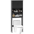 Over The Toilet Bathroom Storage Cabinet with Open Shelves & 2-Door Cabinet, Black