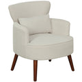 Modern Upholstered Armchair with Seat Cushion & Non-Slip Pads, Cream White
