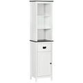 63" H Tall Bathroom Linen Cabinet, Floor Storage Cabinet with Drawer & Open Shelves, White
