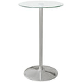 Modern Round Bar Table for 2 with Tempered Glass Top and Steel Frame, Clear
