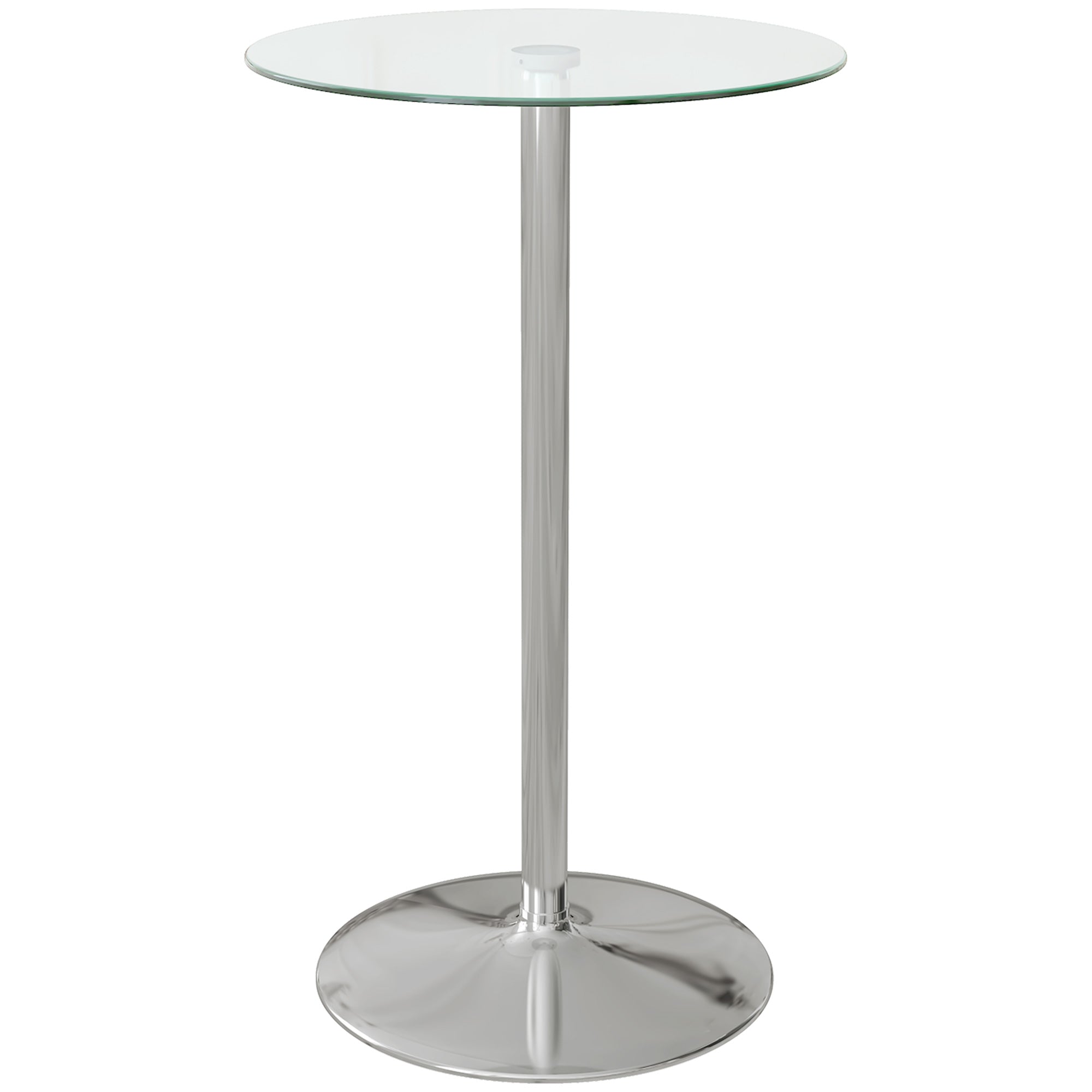 Modern Round Bar Table for 2 with Tempered Glass Top and Steel Frame, Clear