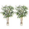 5FT Artificial Ficus Tree Set of 2, Fake Plant with Solid Wood Trunk and Pot, Faux Ficus Tree for Indoor Decor, Green