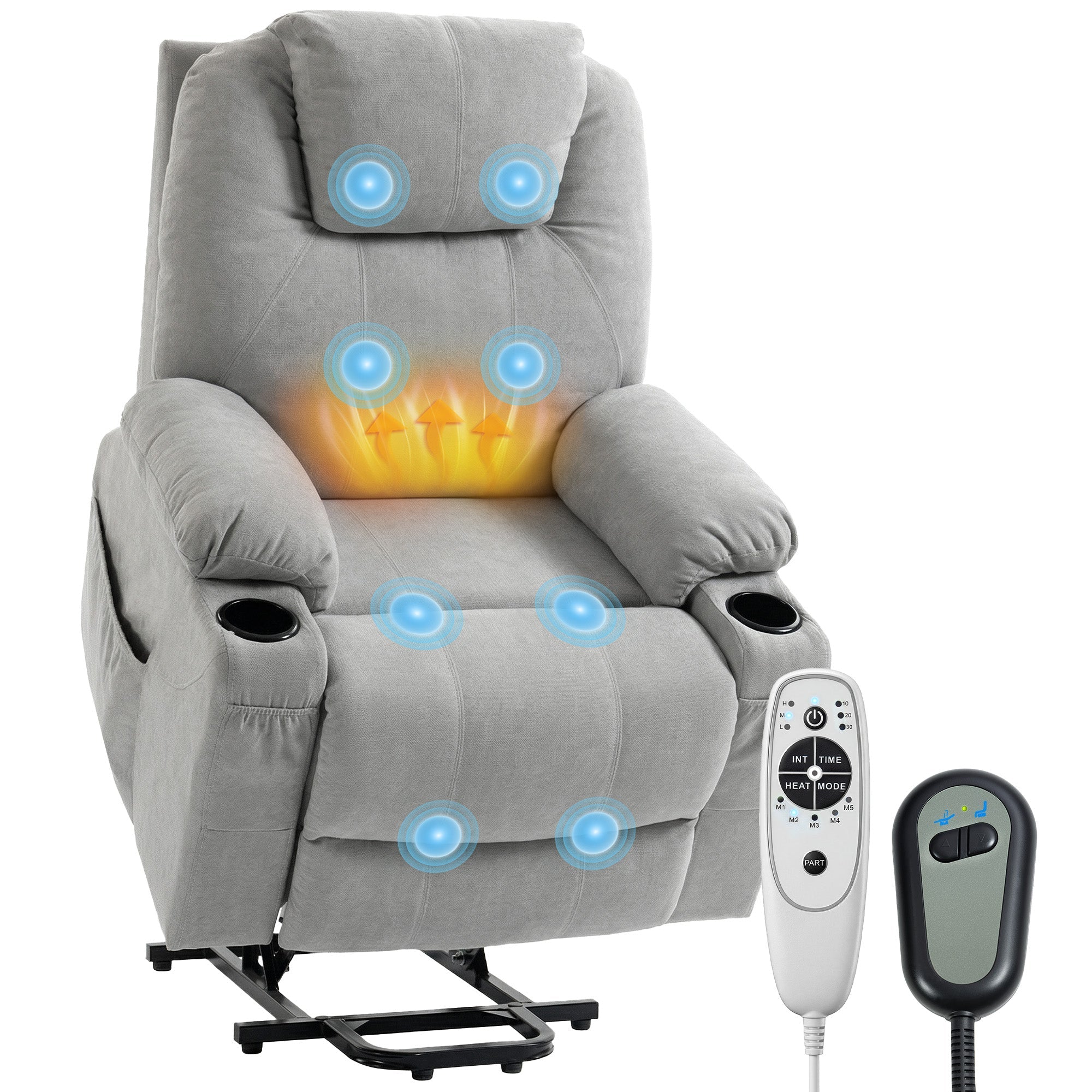Power Lift Recliner with Massage & Heat, Pocket Spring Fabric Riser, Light Grey