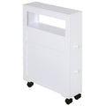 Wooden Rolling Narrow Bathroom Storage Side Cabinet w/ Slide-Out Shelf, White