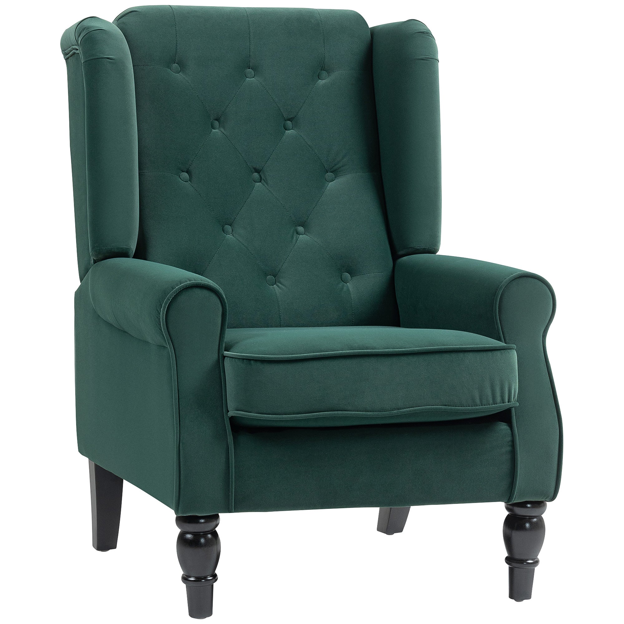 Mid Century Arm Chair for Living Room, Velvet Wingback Armchair with Wood Frame Button Tufted Design, Green