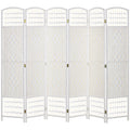 6 Panel Folding Room Divider, Portable Privacy Screen, Wave Fiber, White